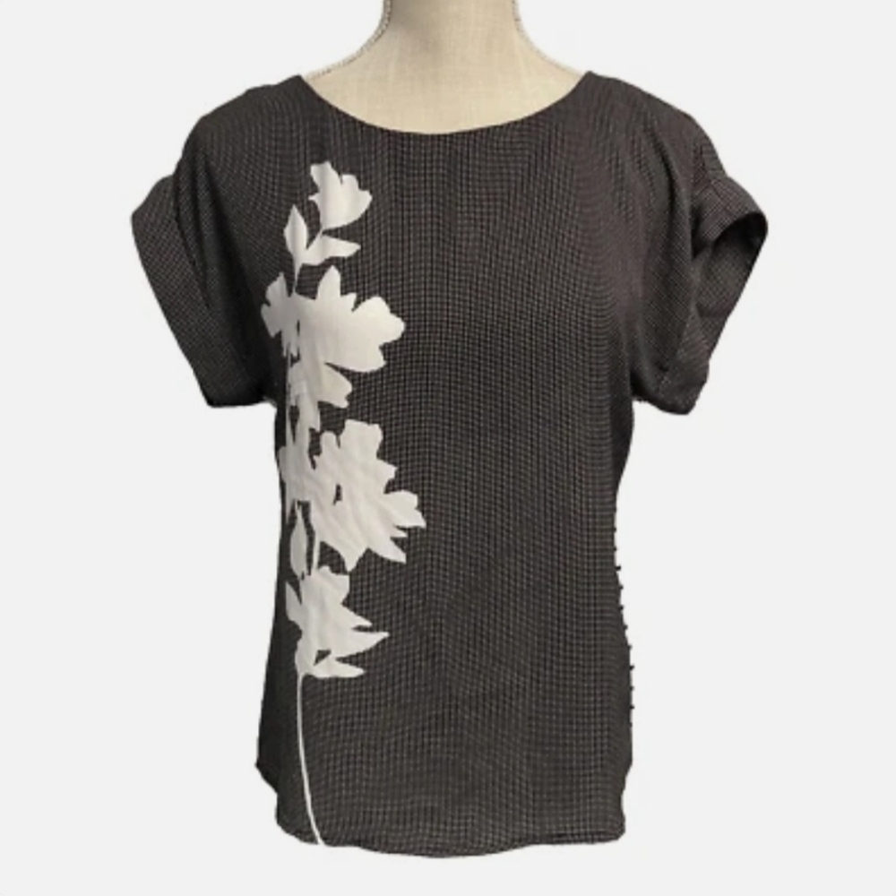 ​Worthington Multimedia Black White Polka Dot Floral Cap Sleeve Blouse 1X - Picture 4 of 8